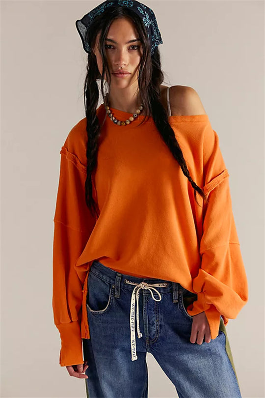 Damen oversized Sweatshirt mit Ballonärmeln, offenen Saumnähten und seitlichen Schlitzen Eichborn Berlin