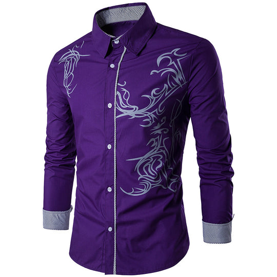 Herren nan figurbetontes Hemd mit Tribal-Print, verdeckter Knopfleiste und Kontrastkragen EB