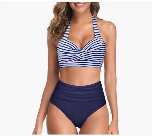 Damen Hochtailliertes Bikini-Set mit elegantem Oberteil und floralem Design EB