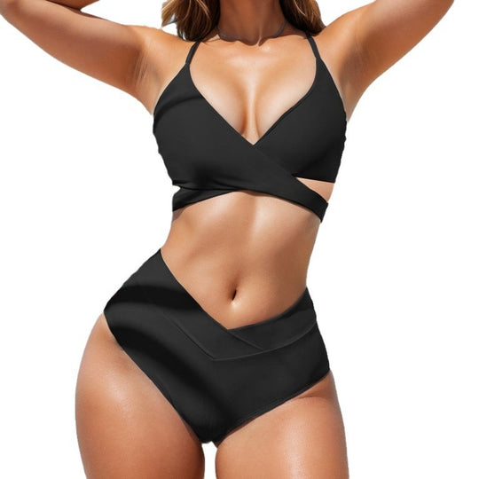 Damen Hochgeschnittenes Bikini-Set mit Wickeloberteil EB