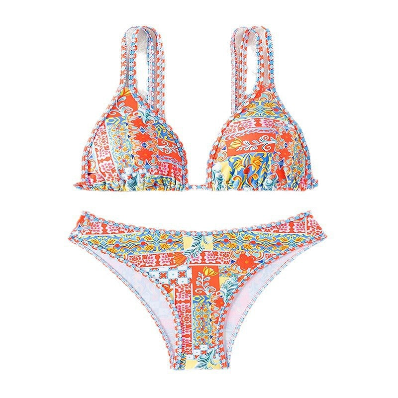 Damen Triangel-Bikini-Set mit eleganten Mustern und verstellbaren Trägern EB