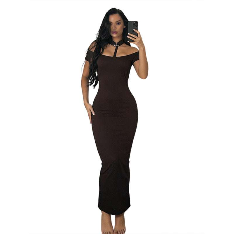 Damen Off-Shoulder Maxikleid mit elegantem Choker EB