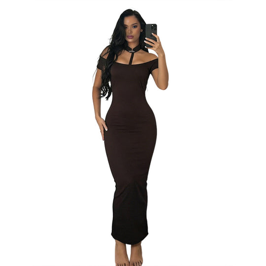 Damen Off-Shoulder Maxikleid mit elegantem Choker EB