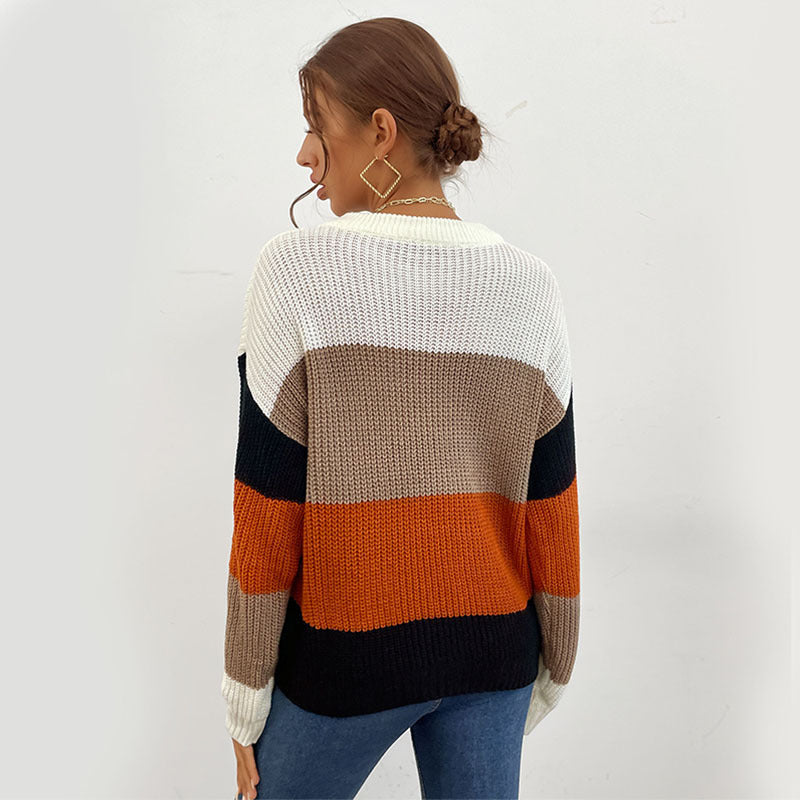 Damen gemütlicher Pullover mit modernem Blockstreifenmuster EB