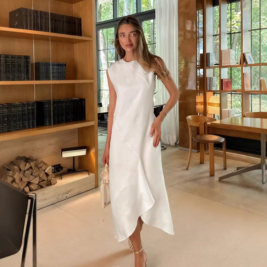 Damen Midi-Kleid mit asymmetrischem Saum und elegantem Schnitt EB