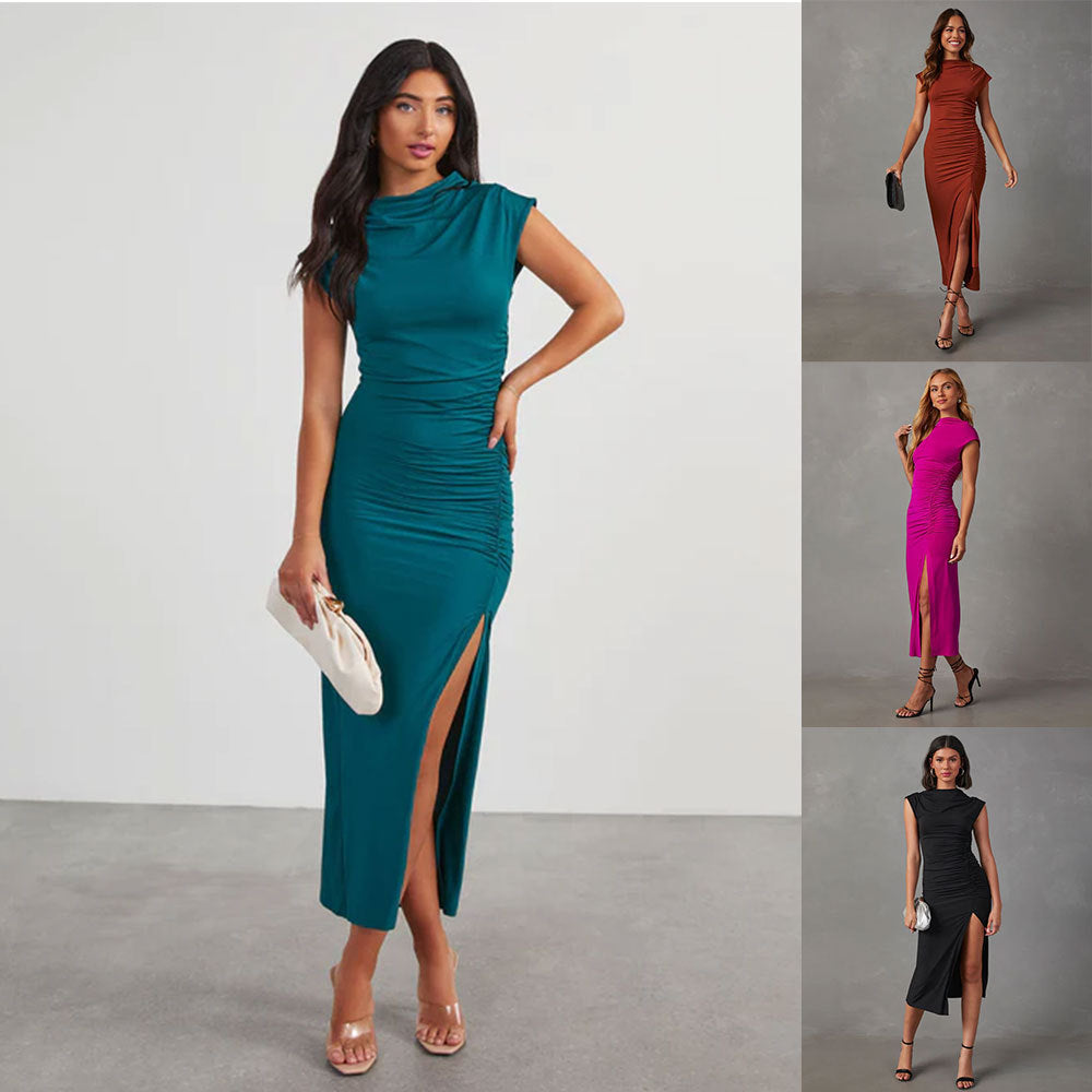 Damen Etuikleid mit asymmetrischen Raffungselementen und seitlichem Schlitz EB