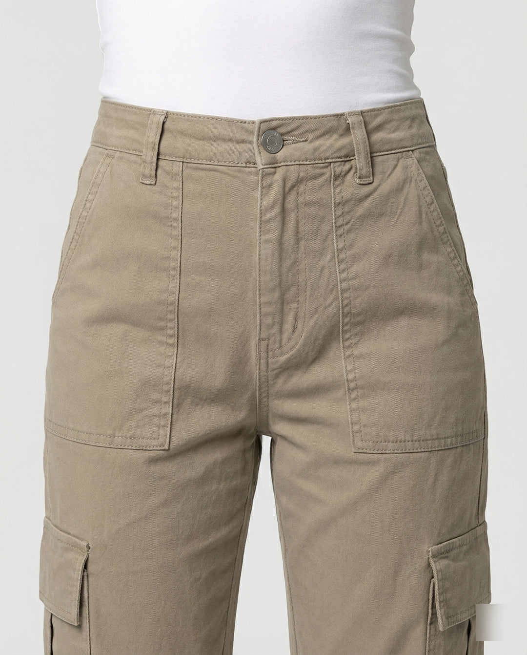 Damen hochgeschnittene Workwear-Cargohose aus robustem Baumwolltwill mit geradem Bein und aufgesetzten Klapptaschen EB