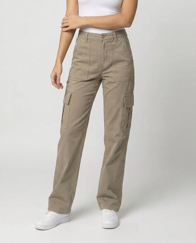 Damen hochgeschnittene Workwear-Cargohose aus robustem Baumwolltwill mit geradem Bein und aufgesetzten Klapptaschen EB
