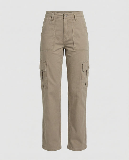 Damen hochgeschnittene Workwear-Cargohose aus robustem Baumwolltwill mit geradem Bein und aufgesetzten Klapptaschen EB