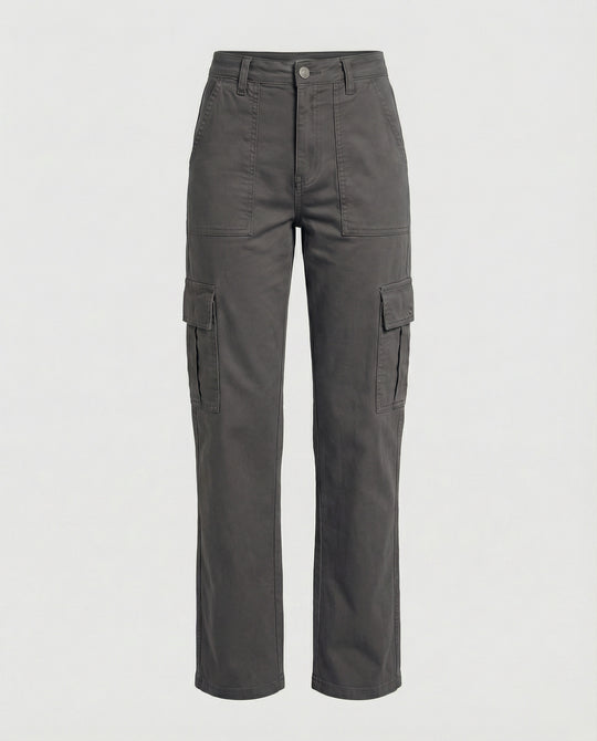 Damen hochgeschnittene Workwear-Cargohose aus robustem Baumwolltwill mit geradem Bein und aufgesetzten Klapptaschen EB