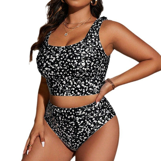 Damen Bikiniset mit floralem Crop-Top und hoch taillierten Slips EB