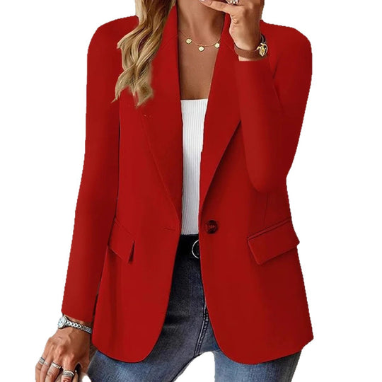 Damen Taillierter Single-Button-Blazer mit fallendem Revers und Pattentaschen EB
