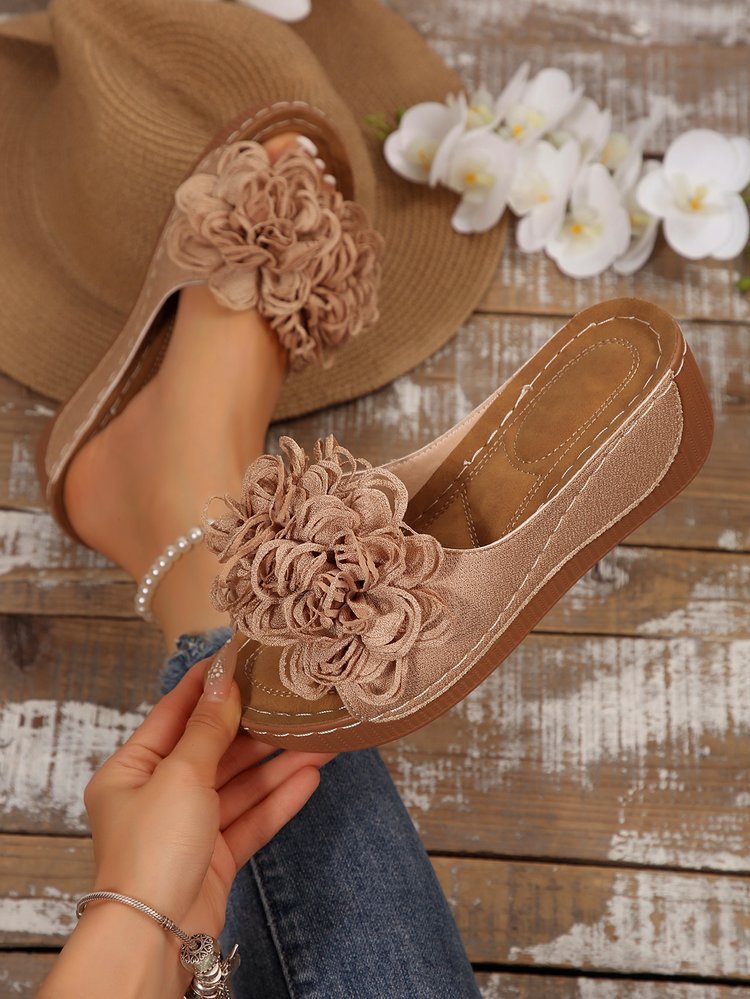 Damen Pantoletten mit floralen Applikationen und rutschfester Sohle EB