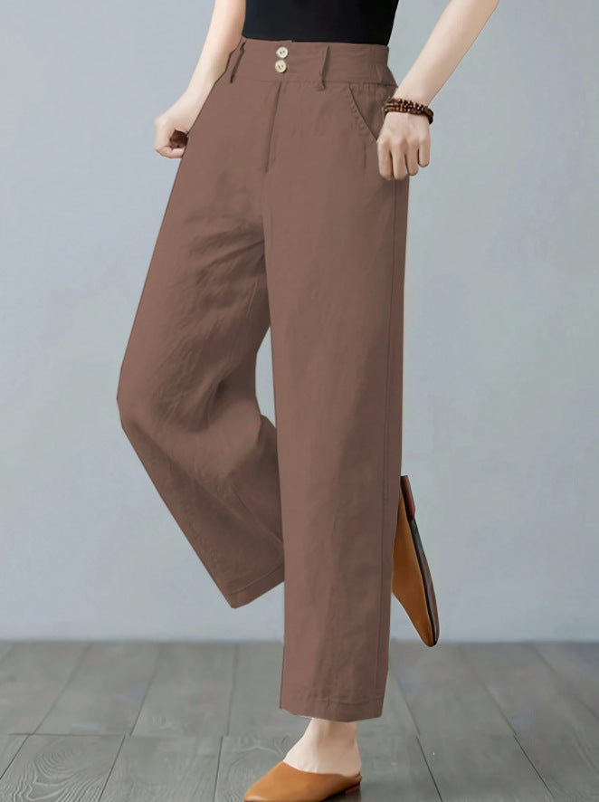 Damen Weite Leinenhose mit elastischem Bund und praktischen Seitentaschen EB