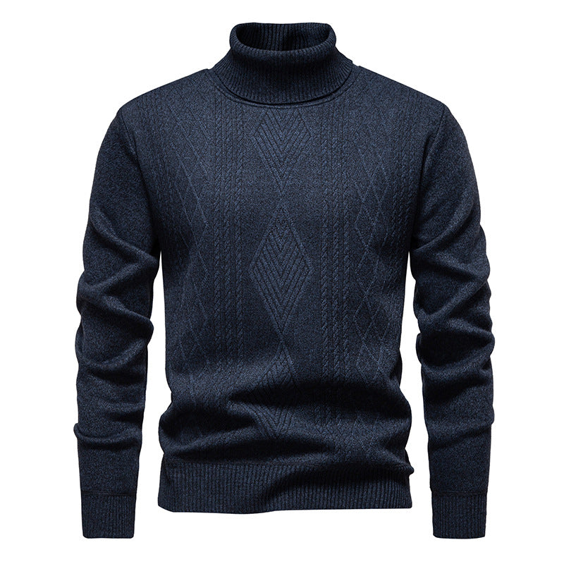 Herren nan Feinstrick-Rollkragenpullover mit strukturierter Zopfmuster-Struktur und körpernahem Schnitt EB