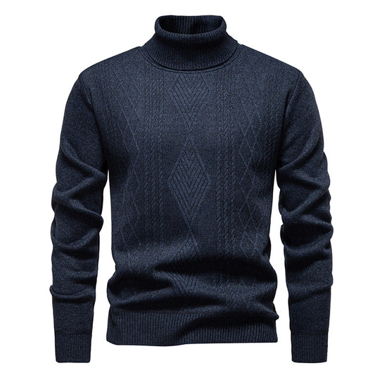 Herren nan Feinstrick-Rollkragenpullover mit strukturierter Zopfmuster-Struktur und körpernahem Schnitt EB
