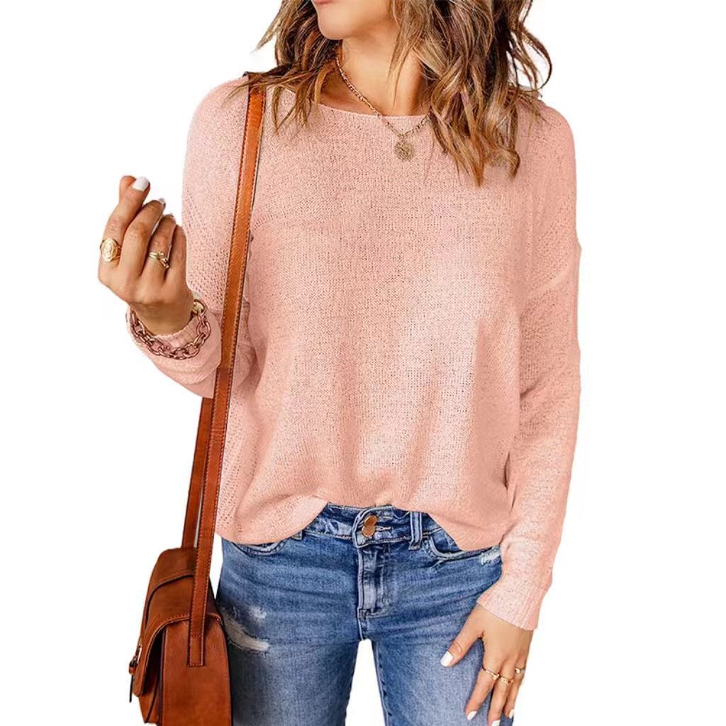 Damen Grober Strickpullover mit weitem Schnitt und dekorativem V-Ausschnitt EB
