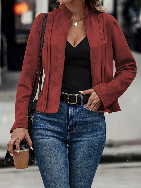 EB | Kurzjacke Slim Passform Wollmischung Stehkragen Offene Vorderseite