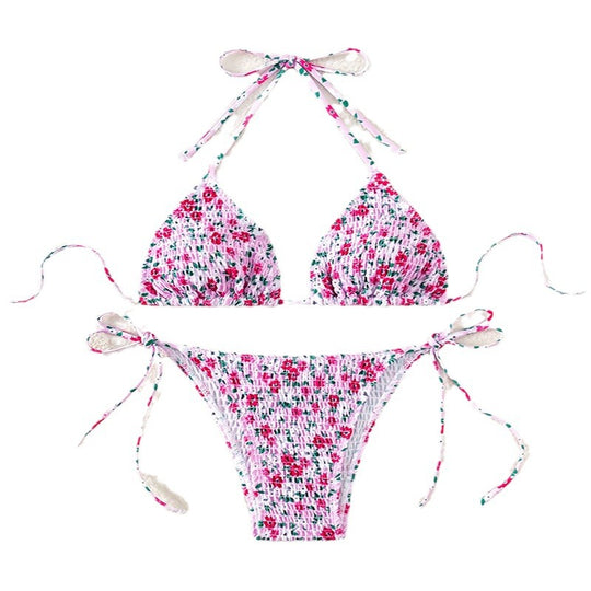Damen Triangel-Bikini-Set mit verspielter Raffung und hübschem Blumenmuster EB