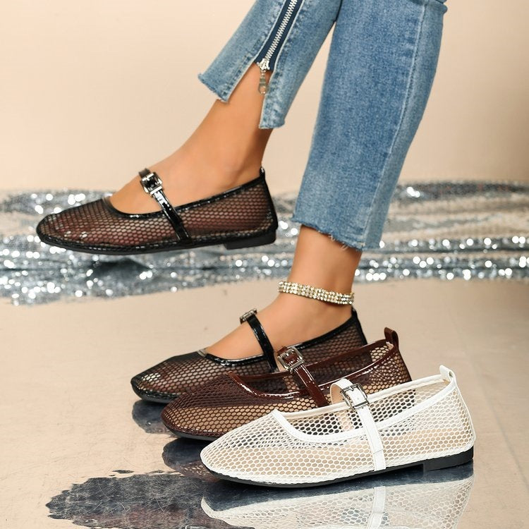 Damen Elegante und luftige Ballerinas mit Riemchen EB