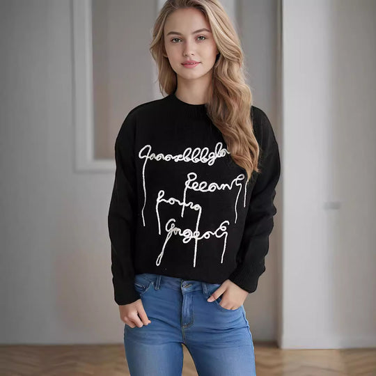 Damen lässiger Pullover mit kreativem Schriftzug EB