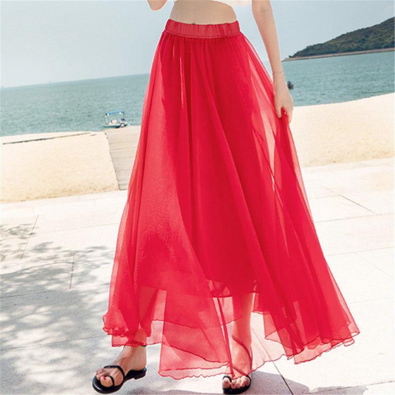 Damen nan fließender Maxirock aus Chiffon mit elastischem Bund und mehrlagigem Volant EB