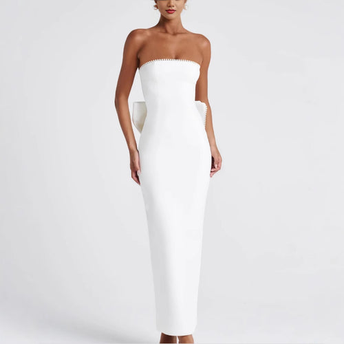 Damen Elegantes figurbetontes Maxikleid mit schulterfreiem Design und modischen Rüschendetails EB