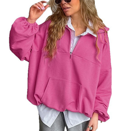 Damen lässiger Oversized-Pullover mit Stehkragen EB