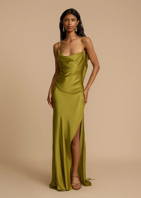 Damen Elegantes Maxikleid mit tiefem Ausschnitt und seitlichem Schlitz EB