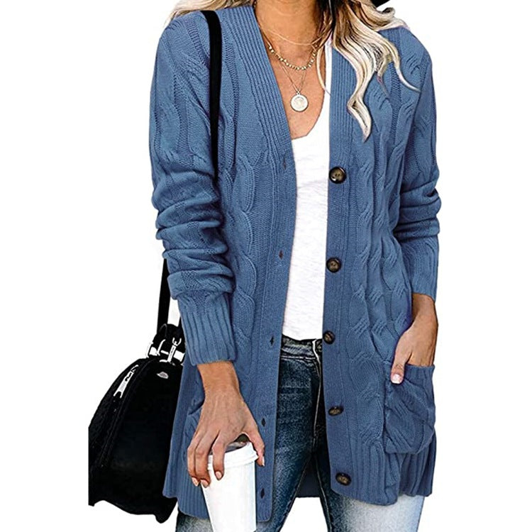 Damen Strickjacke mit dekorativem Zopfmuster und praktischen Taschen EB