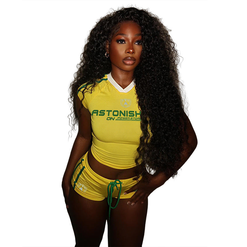 Damen Sportliches Zweiteiliges Set mit kurzem Oberteil und Shorts EB