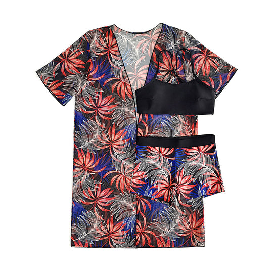 Damen Bademantel mit floralem Design und kurzen Ärmeln EB