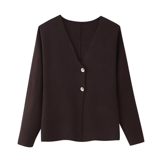 Damen V-Ausschnitt Strickjacke mit dekorativen Knöpfen EB