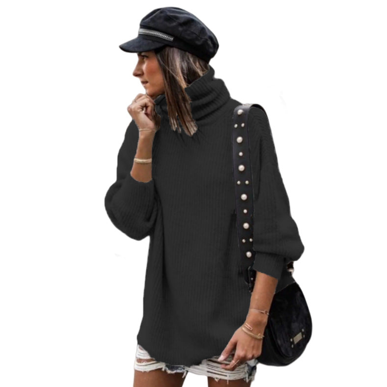 Damen Pullover mit hohem Kragen und grobem Strickmuster EB