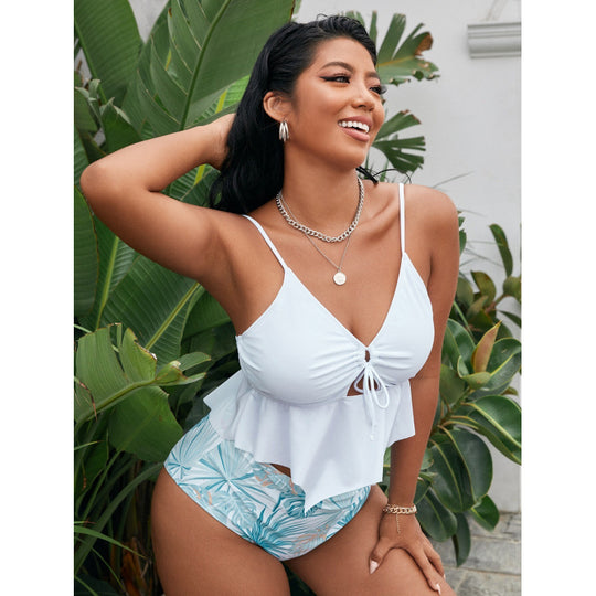 Damen Bikiniset mit modischem Volant und hohem Bund EB