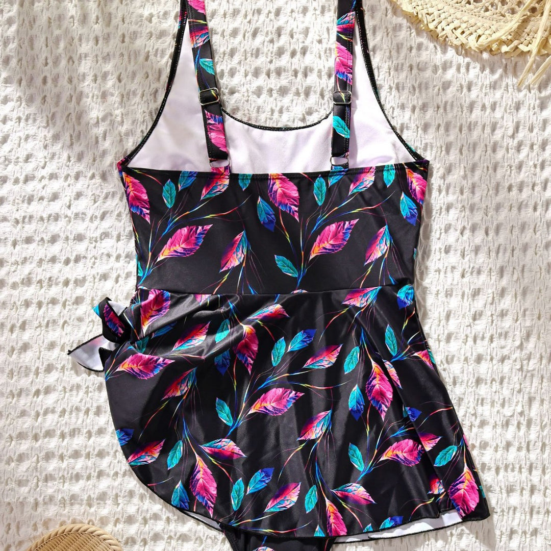 Damen Einteiler-Badeanzug mit floralem Design und Wickelrock EB