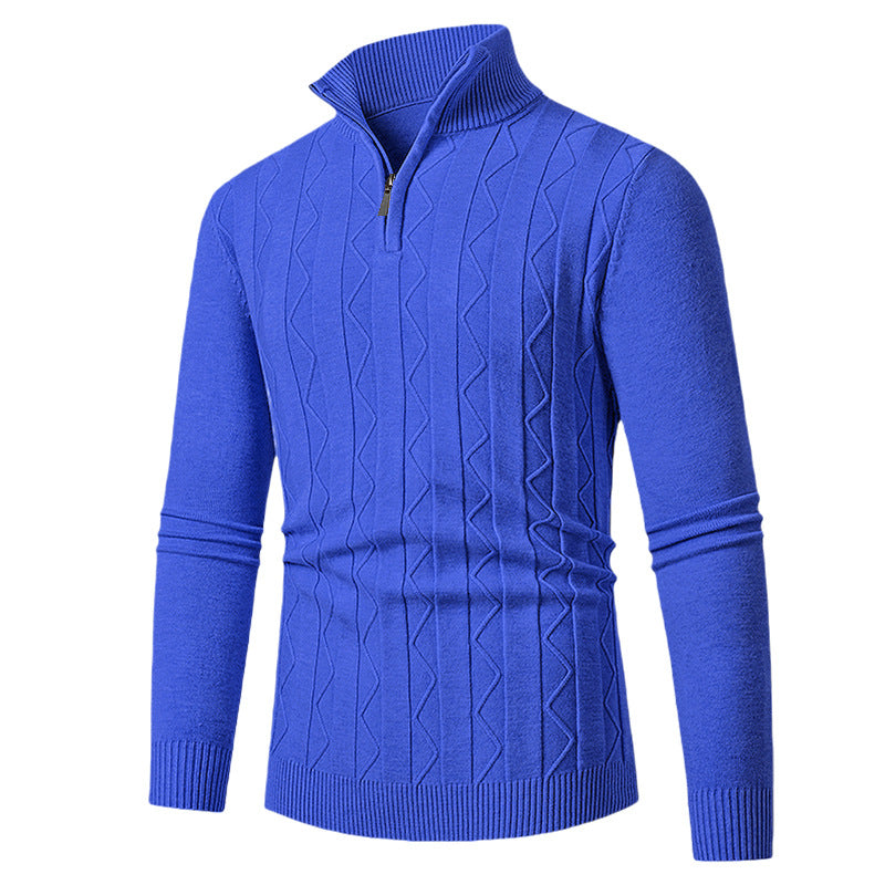 Herren leichter Strickpullover mit strukturiertem Zopfmuster und modernem Stehkragen EB