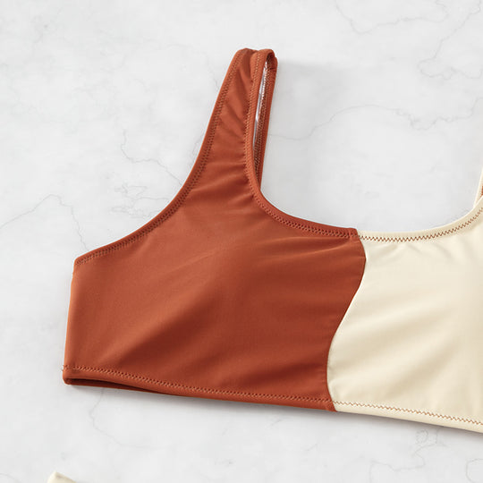Damen Hochgeschnittenes Bikini-Set mit kontrastierenden Farbblöcken EB