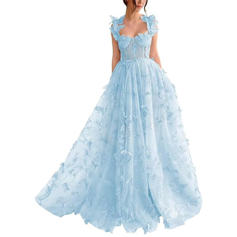 Damen Elegantes Maxikleid mit floralem Spitzenbesatz und transparenter Hülle EB
