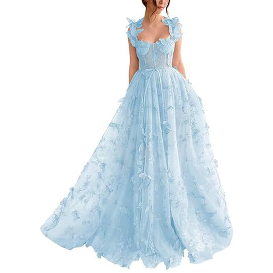 Damen Elegantes Maxikleid mit floralem Spitzenbesatz und transparenter Hülle EB