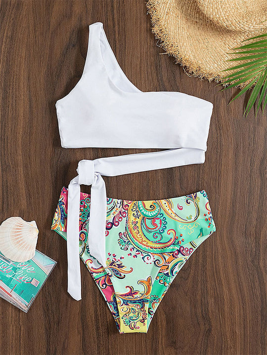 Damen Zweiteiliges Bikini-Set mit asymmetrischem Oberteil und stilvollem Wickel-Design EB