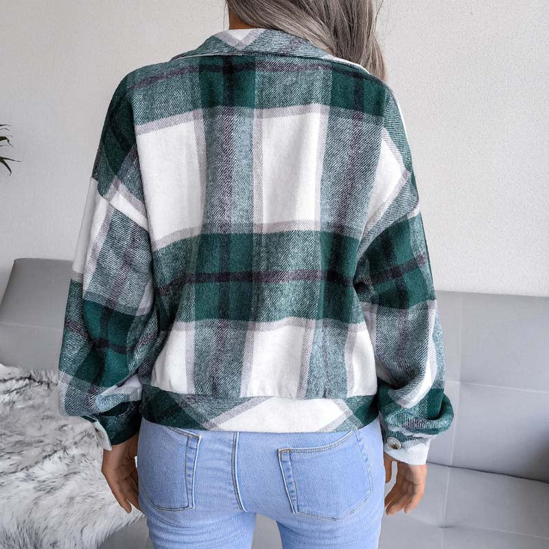 EB | Karierter Kurze Jacke mit Brusttaschen Polyester Karriert, Modern
