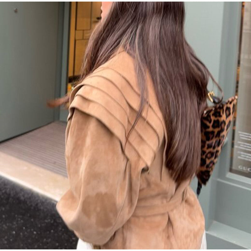 Damen Blazerjacke mit verbindbarem Gürtel und modernem Schulterdesign EB