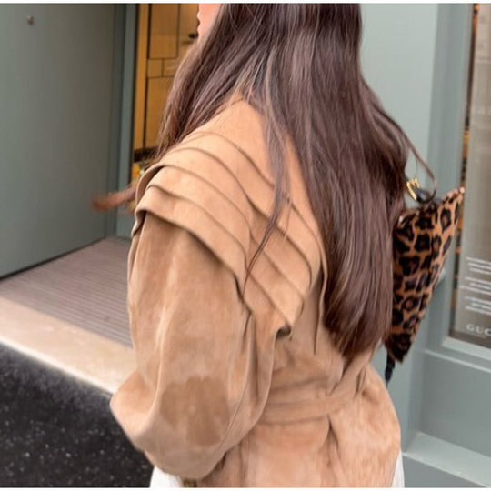 Damen Blazerjacke mit verbindbarem Gürtel und modernem Schulterdesign EB