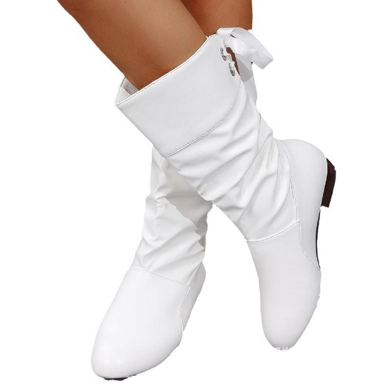 Damen nan midi Stiefel mit gerafftem Schaft, weichem Kunstleder und niedrigem Blockabsatz EB