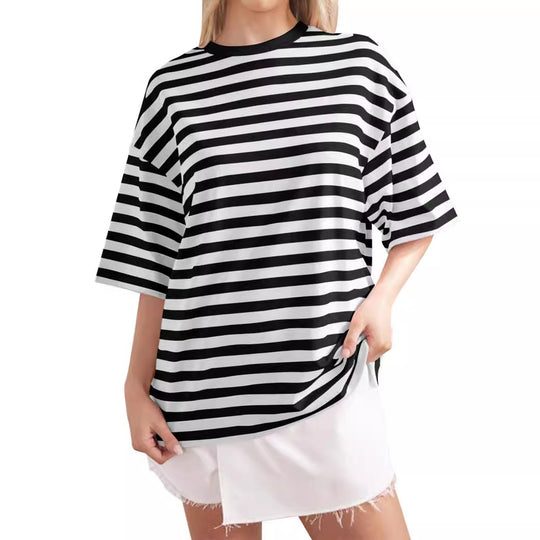 Damen Lässiges Oversized T-Shirt mit breiten Streifen EB