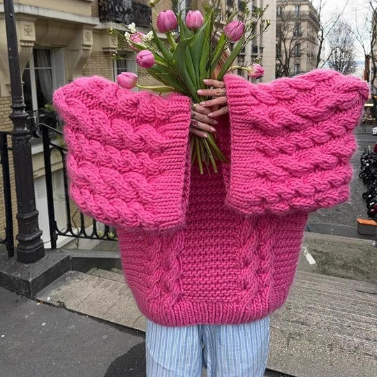 Damen Strickpullover mit lockerer Schnittführung und geflochtenem Design EB