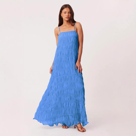 Damen Maxikleid mit romantischem Faltenstruktur und zarten Spaghettiträgern EB