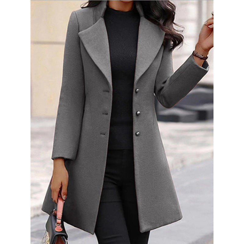 Damen eleganter Wollmantel mit strukturierter Passform und doppelt knopfverschlossenem Design EB