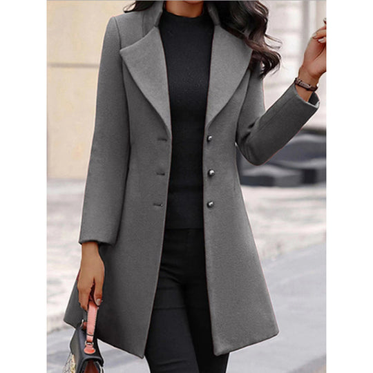Damen eleganter Wollmantel mit strukturierter Passform und doppelt knopfverschlossenem Design EB
